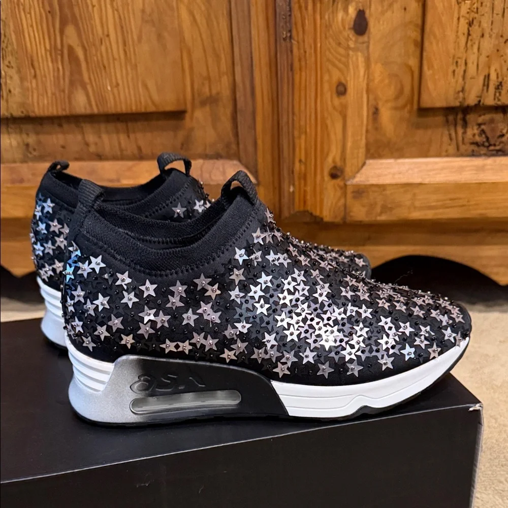 Ash Lightning Star Slip On Wedge Sneakers Black and Silver - Picture 5 of 10